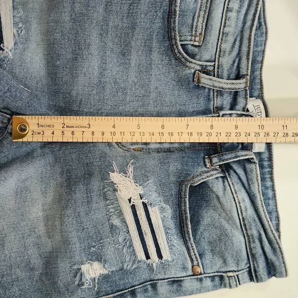 Judy Blue Blue Distressed Jean Shorts High-Waisted with Raw Hem Women's Size S - Picture 5 of 10
